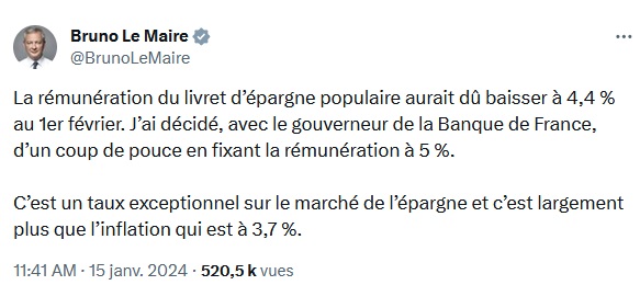 Le taux du LEP 2024 confirmé ! 1 twit lep